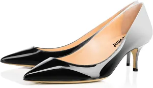 Women's Kitten Heel Pumps Pointed Toe Slip On 2 Inch Heel Comfortable Low Heels Closed Toe Patent Leather Mid Heel Dress Office Pump Shoes