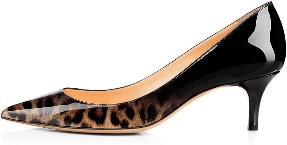Women's Kitten Heel Pumps Pointed Toe Slip On 2 Inch Heel Comfortable Low Heels Closed Toe Patent Leather Mid Heel Dress Office Pump Shoes