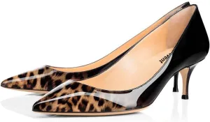 Women's Kitten Heel Pumps Pointed Toe Slip On 2 Inch Heel Comfortable Low Heels Closed Toe Patent Leather Mid Heel Dress Office Pump Shoes