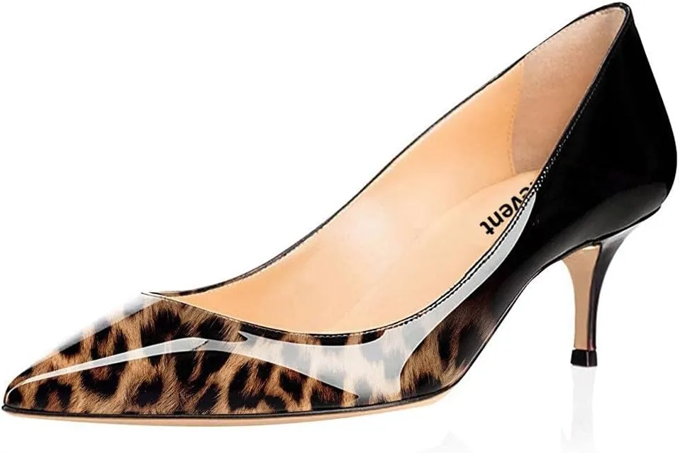 Women's Kitten Heel Pumps Pointed Toe Slip On 2 Inch Heel Comfortable Low Heels Closed Toe Patent Leather Mid Heel Dress Office Pump Shoes