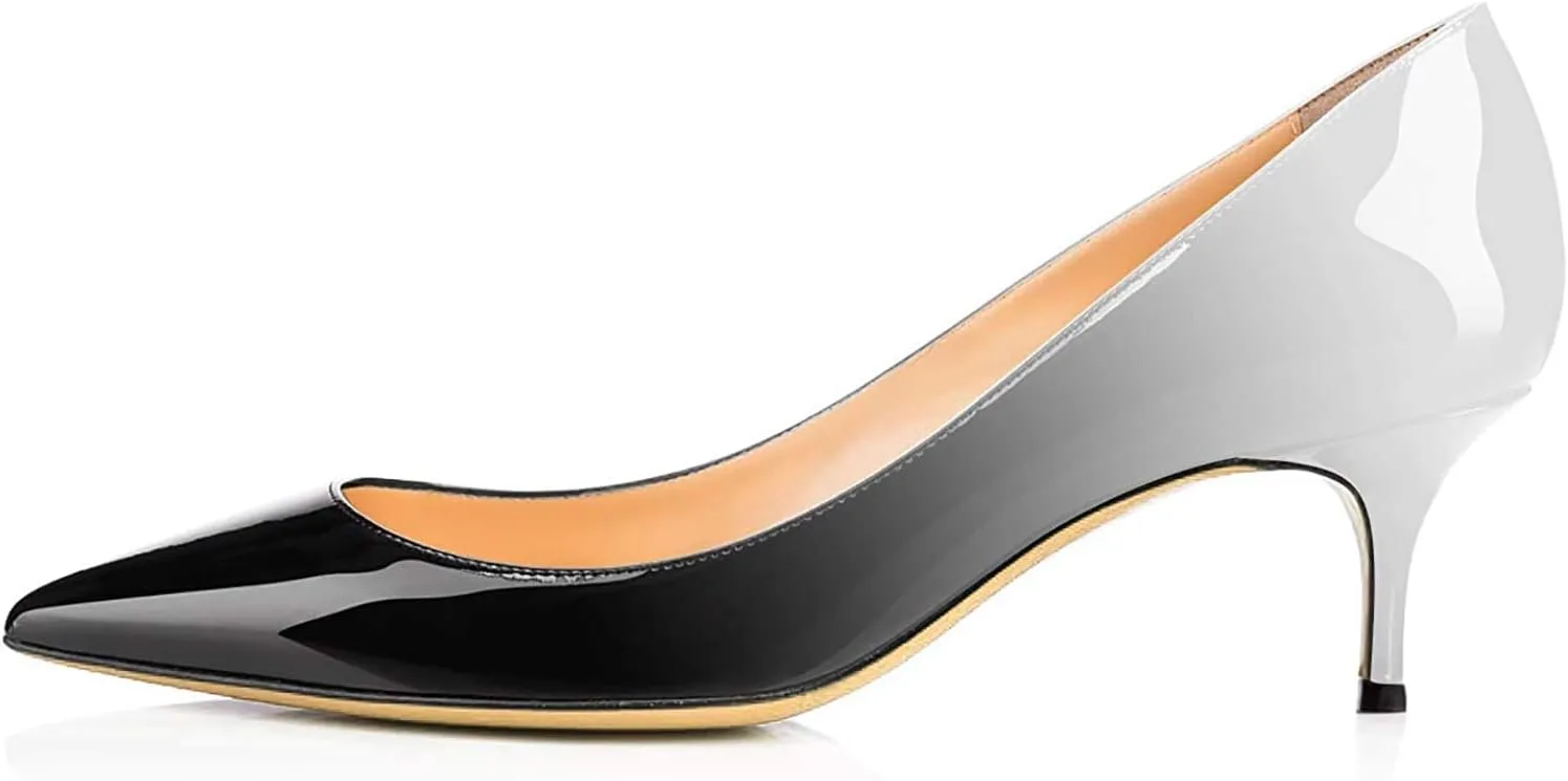 Women's Kitten Heel Pumps Pointed Toe Slip On 2 Inch Heel Comfortable Low Heels Closed Toe Patent Leather Mid Heel Dress Office Pump Shoes