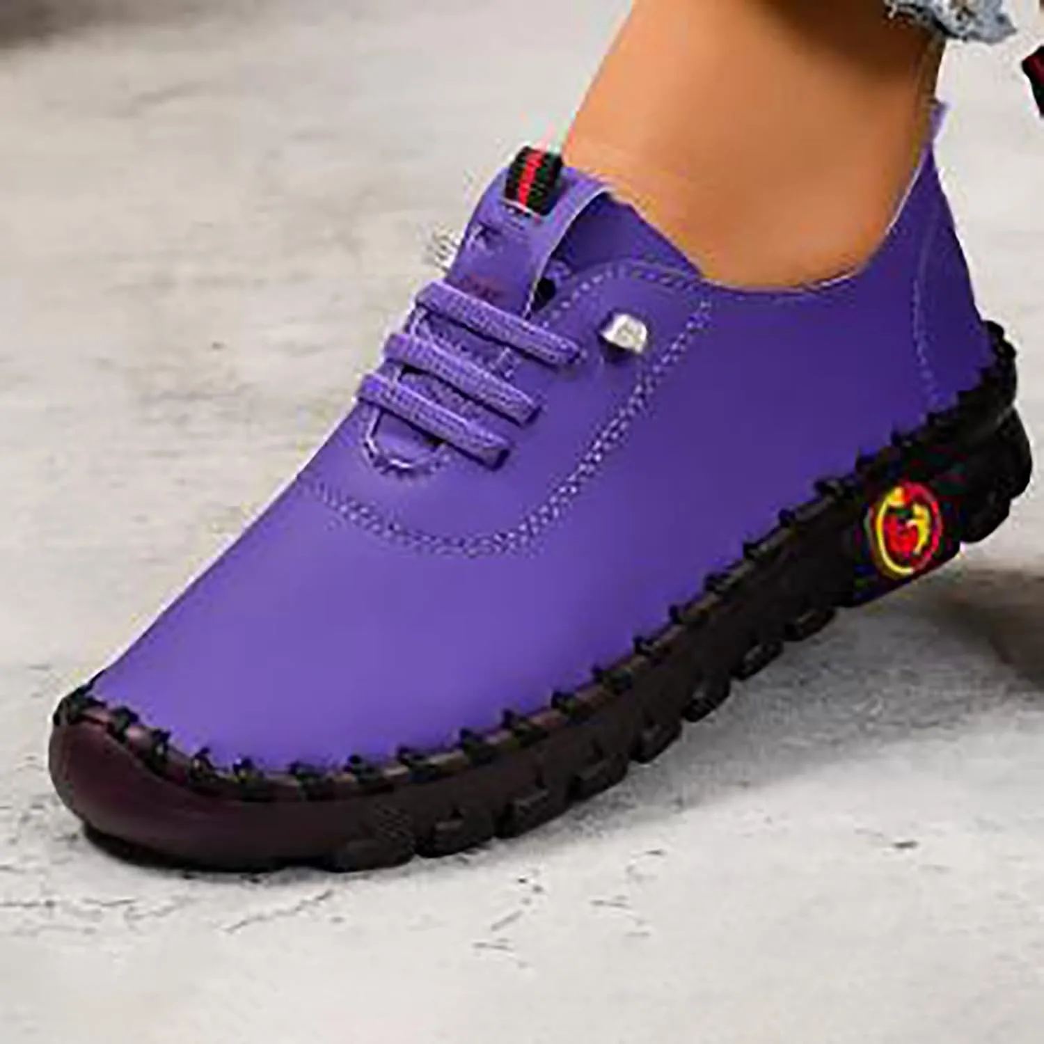 Women's Leather Soft Flat Beef Tendon Bottom Loafers Lace Up Shoes Arch Support Hands Slip on Sneakers