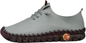 Women's Leather Soft Flat Beef Tendon Bottom Loafers Lace Up Shoes Arch Support Hands Slip on Sneakers