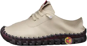Women's Leather Soft Flat Beef Tendon Bottom Loafers Lace Up Shoes Arch Support Hands Slip on Sneakers