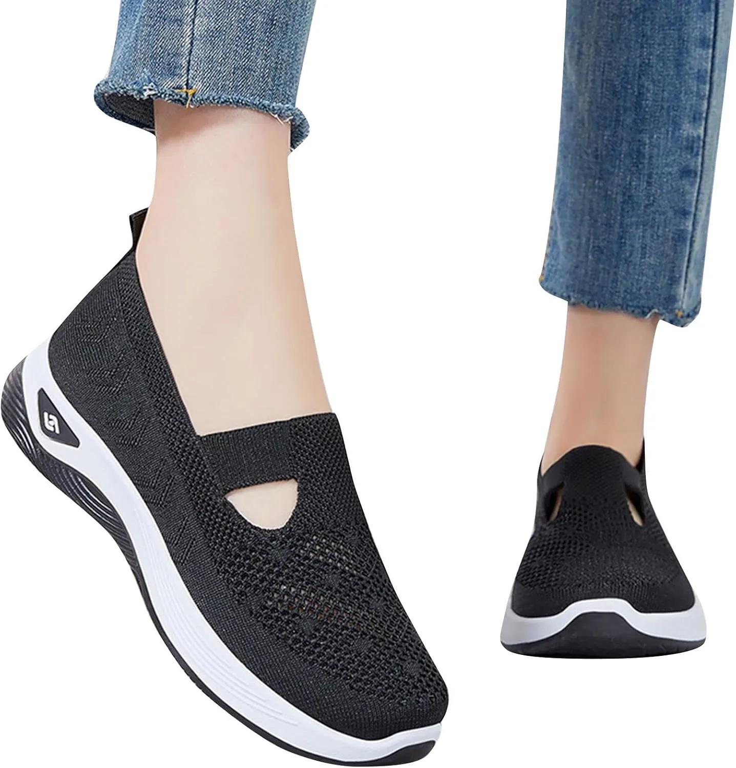 Women's Mesh Shoes Comfortable Soft Bottom Breathable Walking Shoes Large Size Casual One Stirrup Flat Shoes