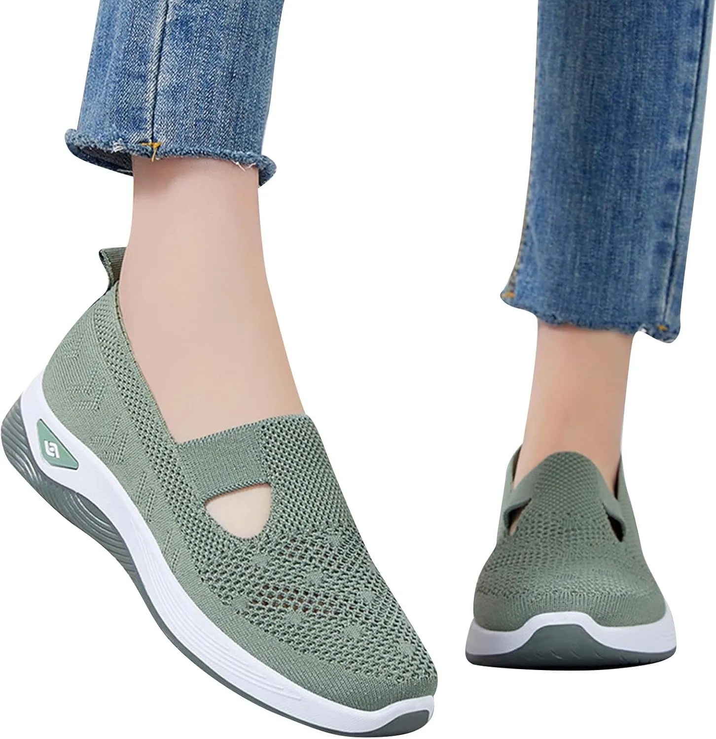 Women's Mesh Shoes Comfortable Soft Bottom Breathable Walking Shoes Large Size Casual One Stirrup Flat Shoes