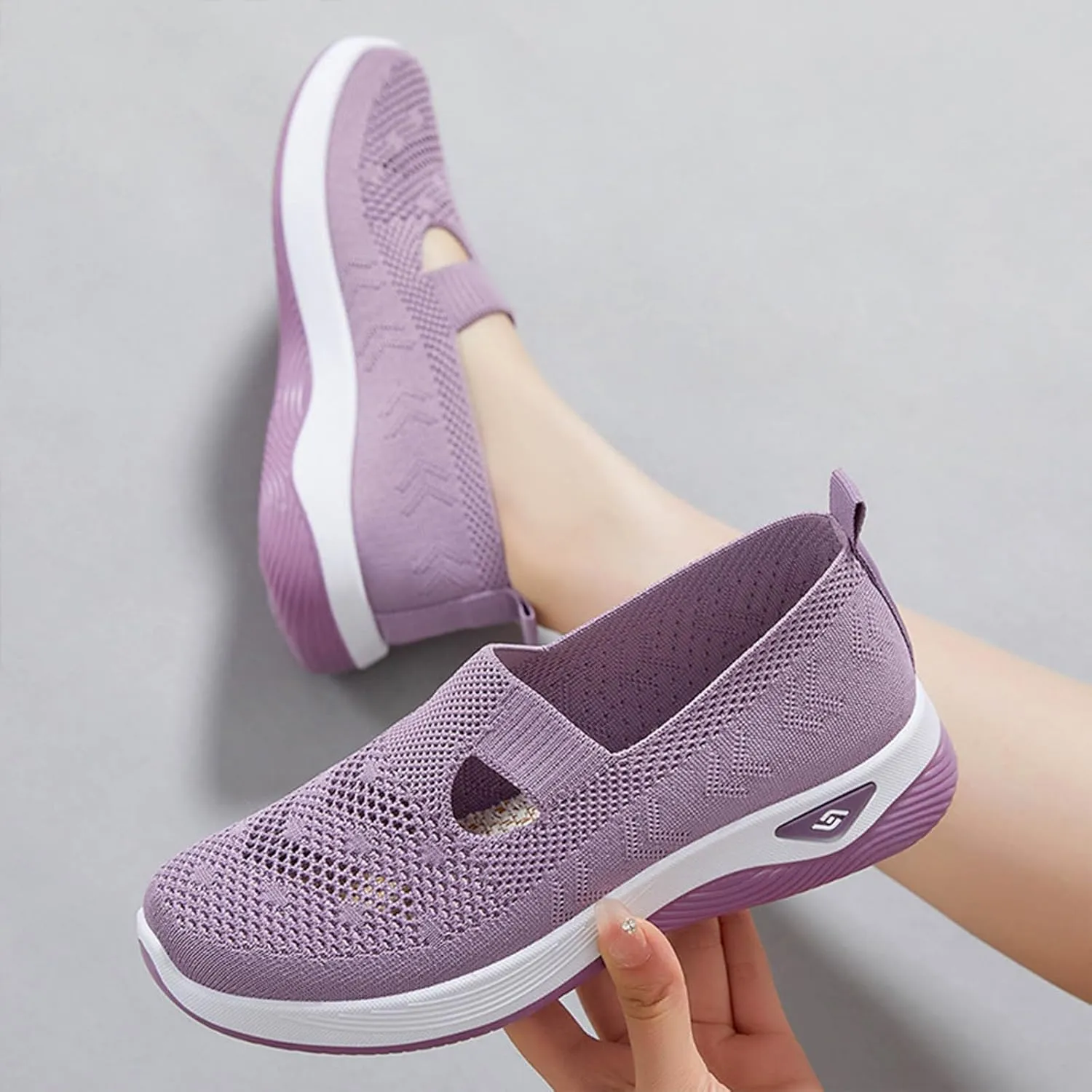 Women's Mesh Shoes Comfortable Soft Bottom Breathable Walking Shoes Large Size Casual One Stirrup Flat Shoes