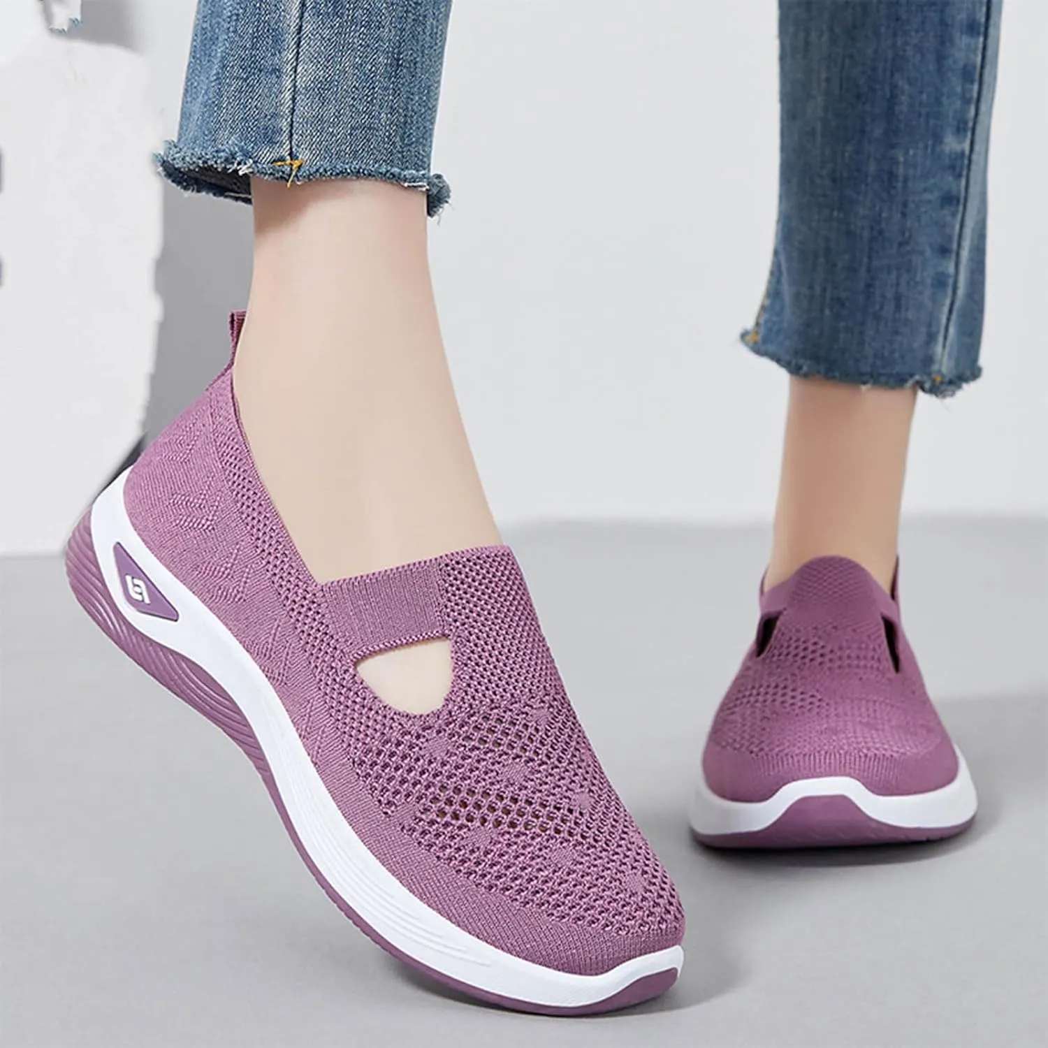 Women's Mesh Shoes Comfortable Soft Bottom Breathable Walking Shoes Large Size Casual One Stirrup Flat Shoes