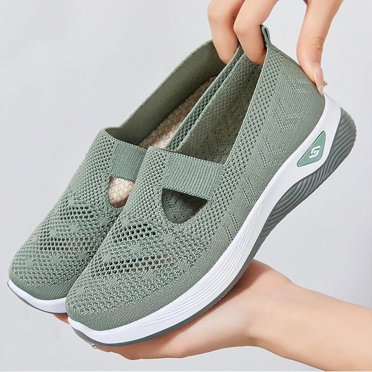 Women's Mesh Shoes Comfortable Soft Bottom Breathable Walking Shoes Large Size Casual One Stirrup Flat Shoes