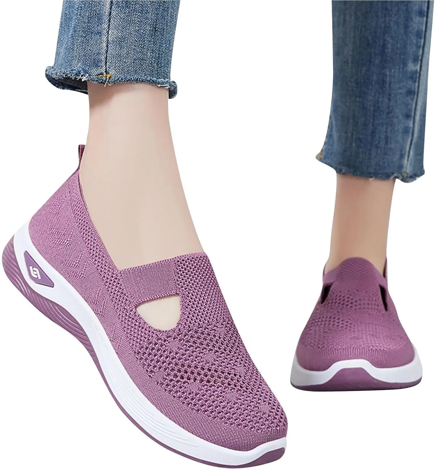 Women's Mesh Shoes Comfortable Soft Bottom Breathable Walking Shoes Large Size Casual One Stirrup Flat Shoes