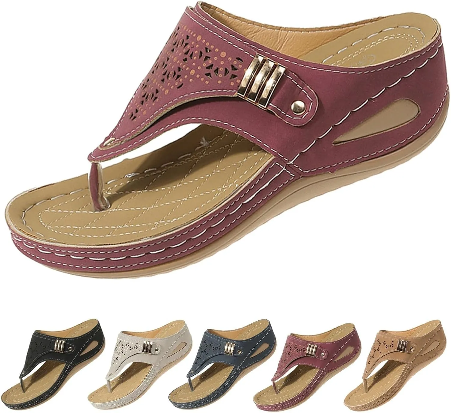 Womens Orthopedic Sandals Breathable Mesh Arch Support Platform Wedges Comfortable Flip Flops Slip on Sandal