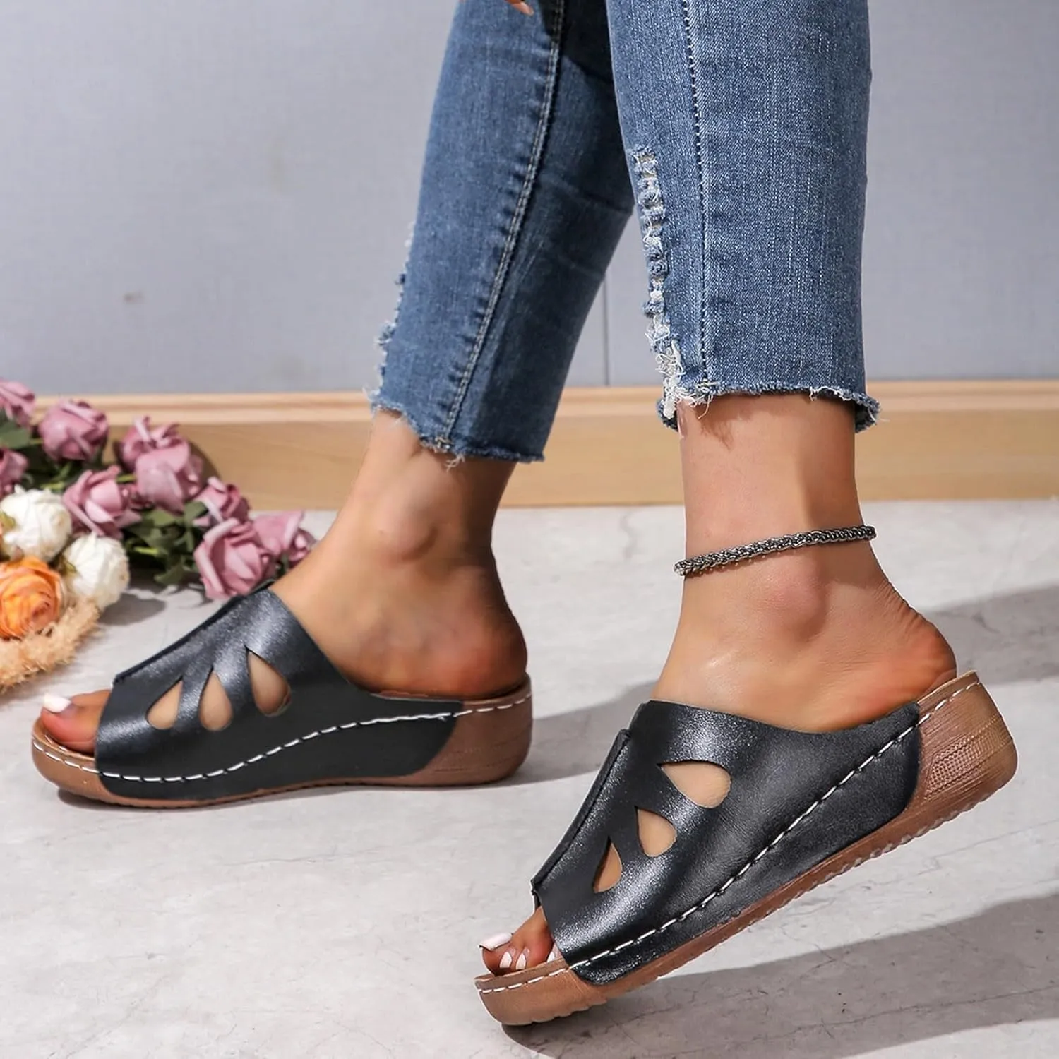 Women's Orthopedic Sandals Comfy Arch Support Wedge Walking Wide Width Arch Support Platform Flip Flop Slipper