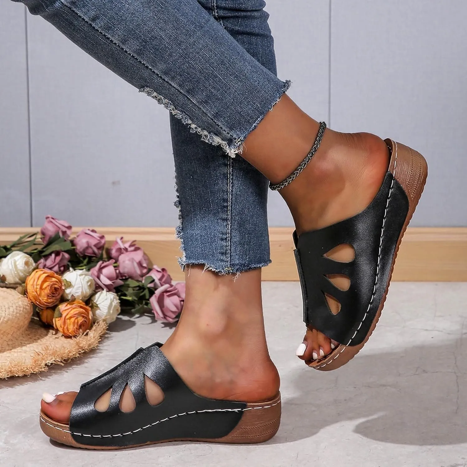 Women's Orthopedic Sandals Comfy Arch Support Wedge Walking Wide Width Arch Support Platform Flip Flop Slipper