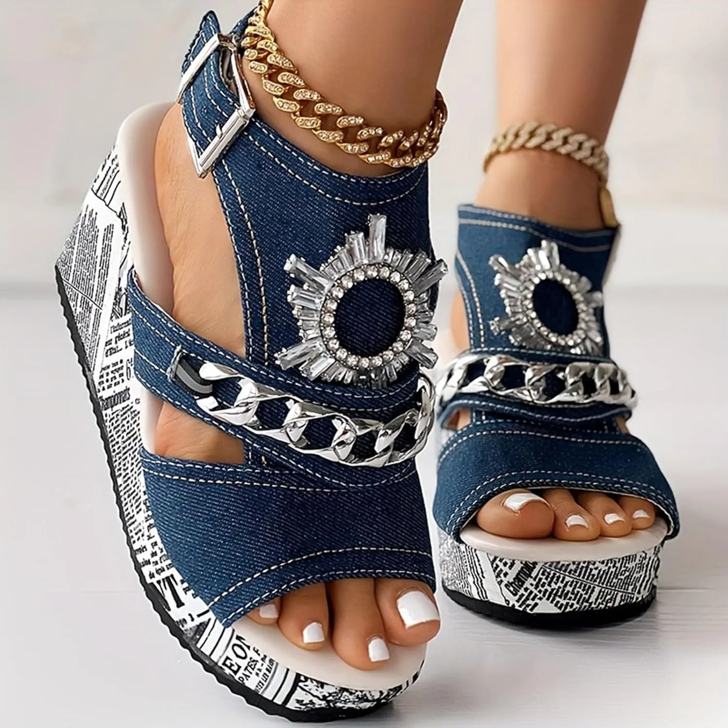 Women's Platform Wedge Sandals Classic Breathable Summer Wedges Sandals Silver Wedges Wedge Sandals for Women