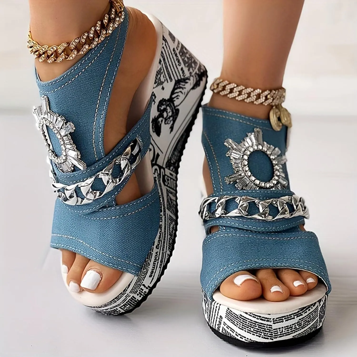 Women's Platform Wedge Sandals Classic Breathable Summer Wedges Sandals Silver Wedges Wedge Sandals for Women
