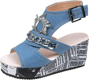Women's Platform Wedge Sandals Classic Breathable Summer Wedges Sandals Silver Wedges Wedge Sandals for Women