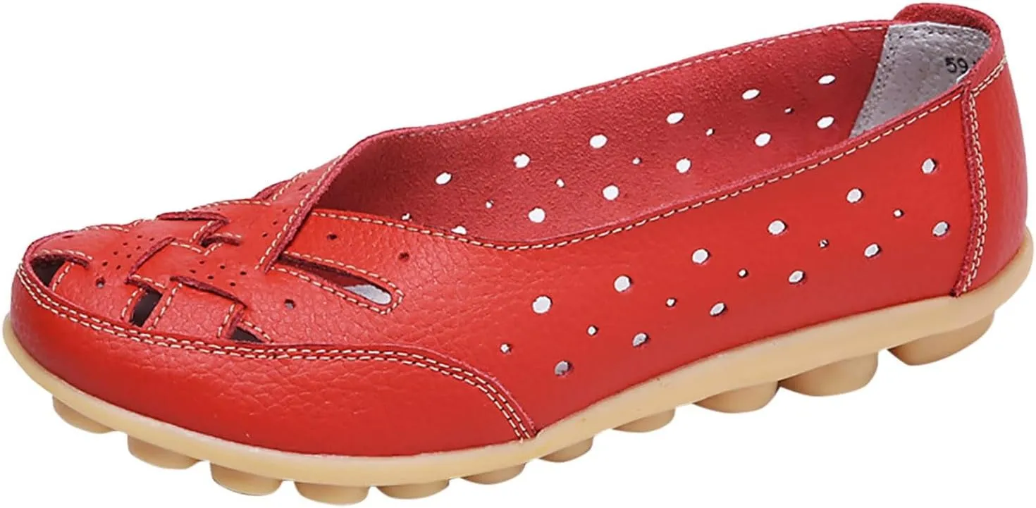 Women's Sandals Comfortable Leather Loafers Slip On Walking Flats Casual Round Toe Moccasins Outdoor Breathable Soft Shoes