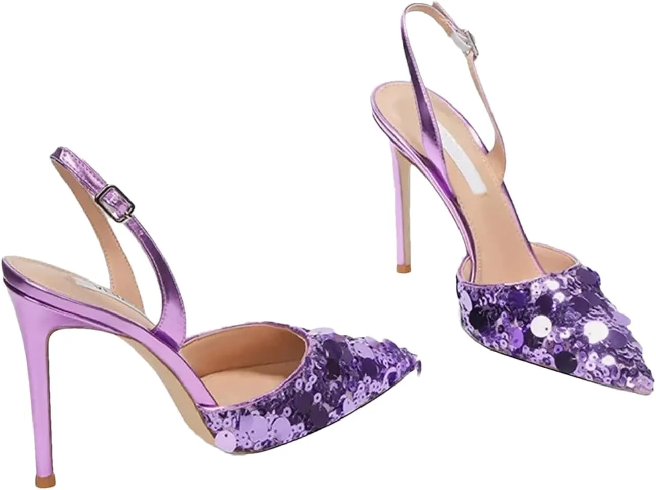 Women's Single Strap Sandals, Sequined Pointed Toe Thin Heel Luxury