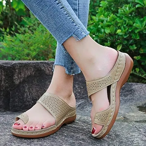 Women's Slide Wedge Sandal 2025 Summer Comfortable Arched Support Breathable Slip on Slides Slipper Beach Shoes
