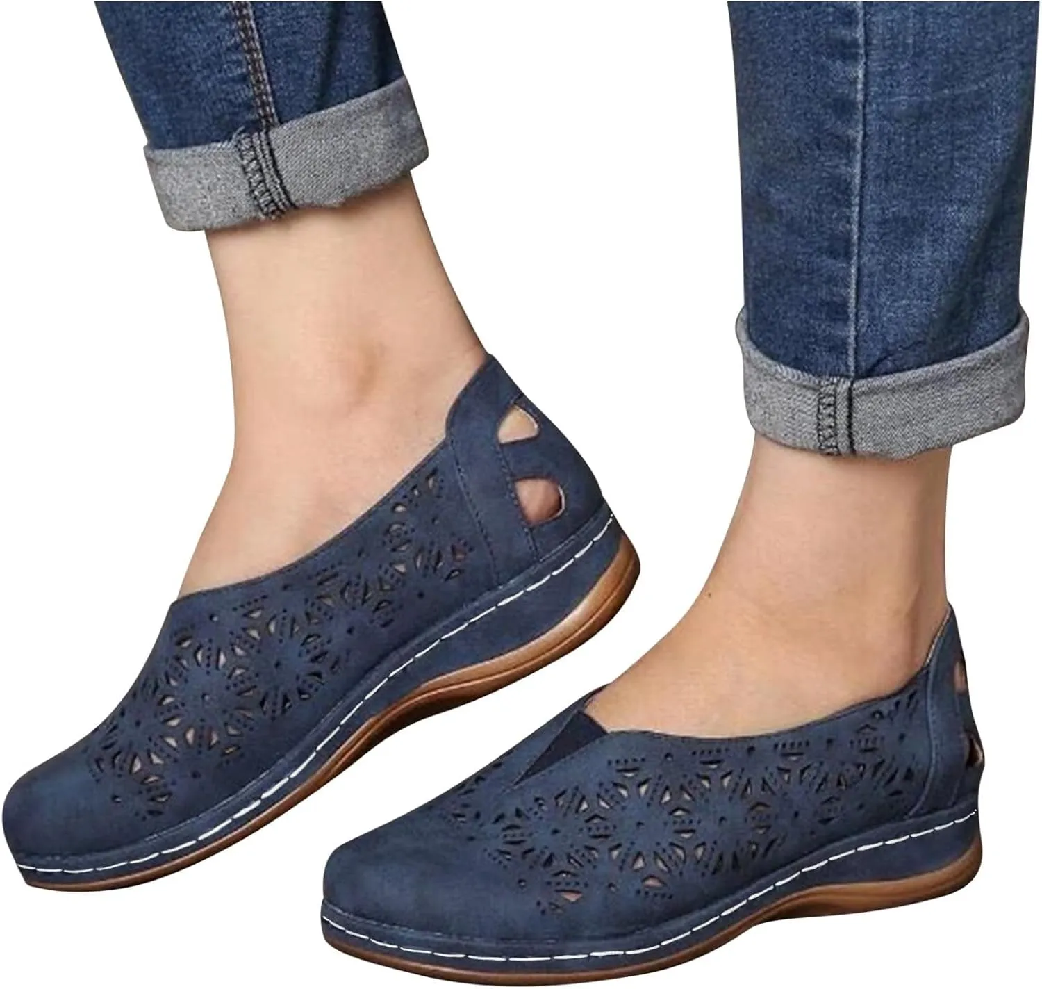 Womens Slip-on Platform Wedge Sandals Breathable Loafers Closed Toe Low Heel Walking Outdoor Flat Sandals