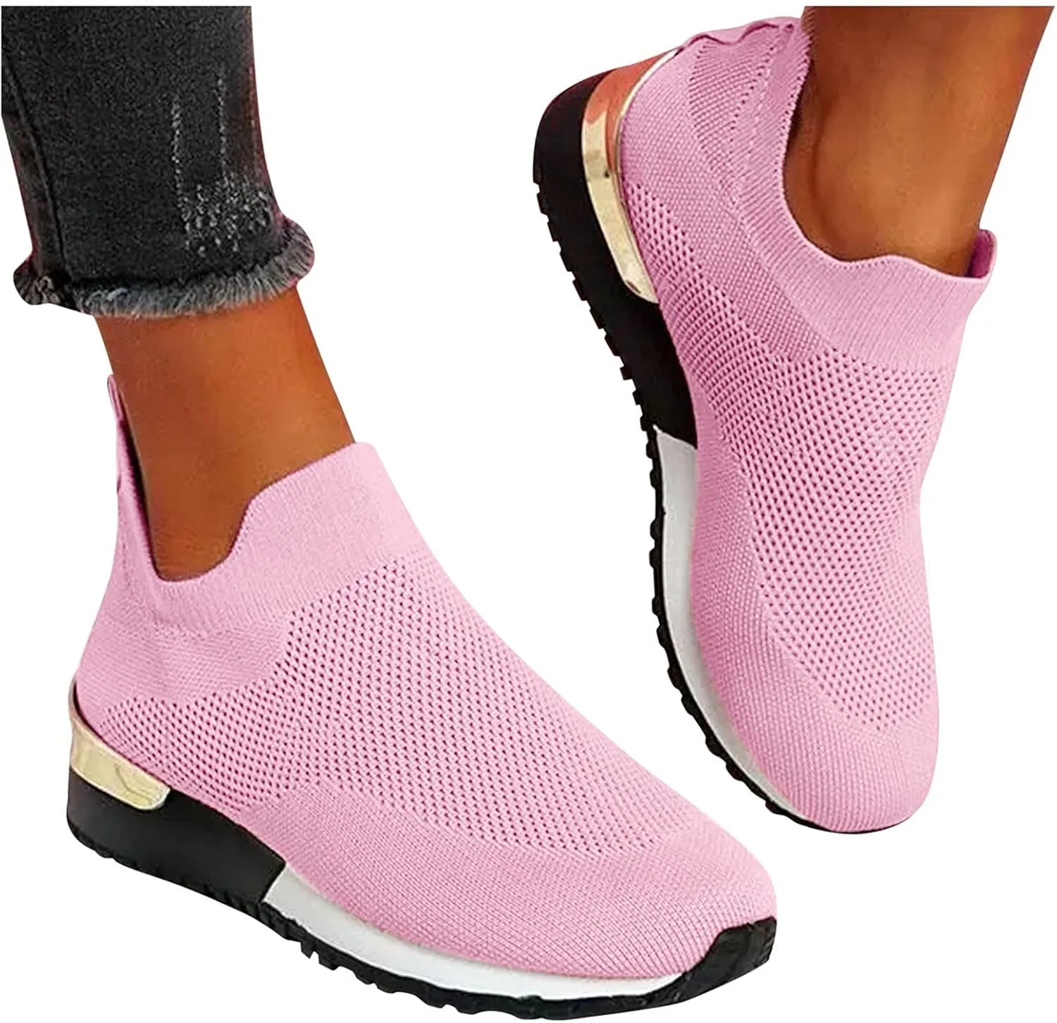 Womens Slip on Sneakers Black Tennis Shoes for Women Casual Breathable Tennis Shoes Work Shopping Travel