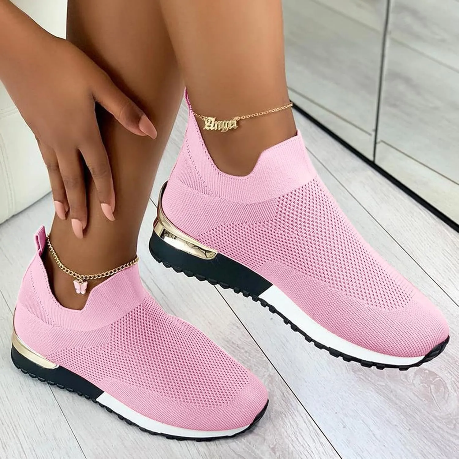 Womens Slip on Sneakers Black Tennis Shoes for Women Casual Breathable Tennis Shoes Work Shopping Travel