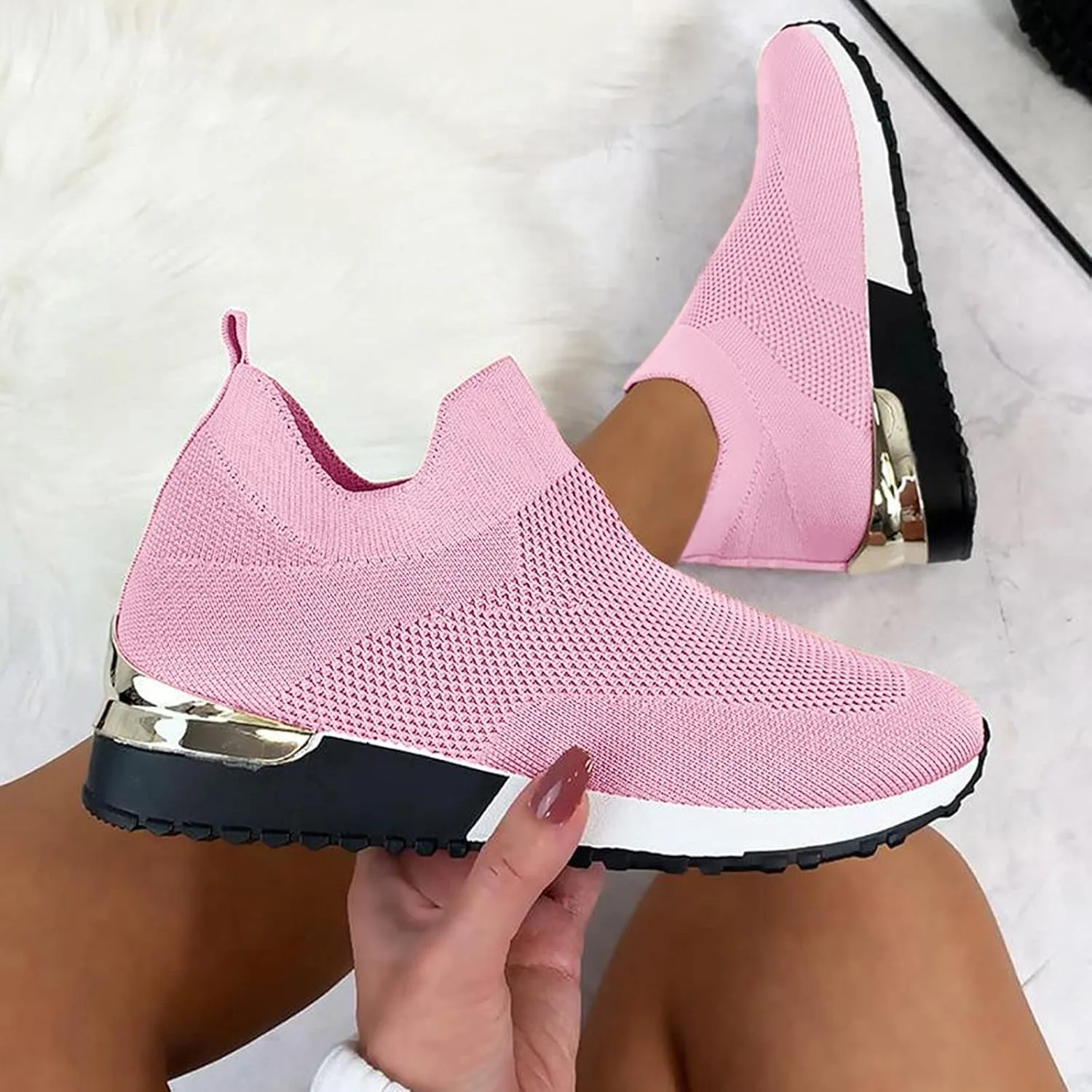 Womens Slip on Sneakers Black Tennis Shoes for Women Casual Breathable Tennis Shoes Work Shopping Travel