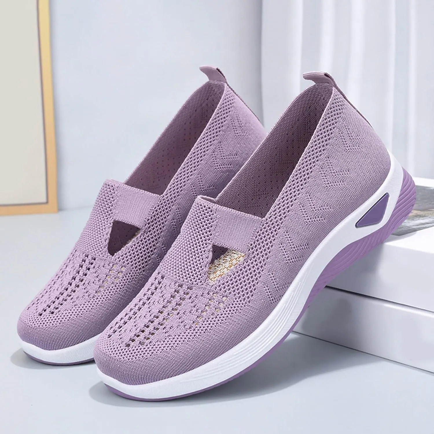 Womens Slip On Sneakers Casual Comfortable Walking Shoes Lightweight Canvas Flats Breathable Mesh Non Slip Loafers