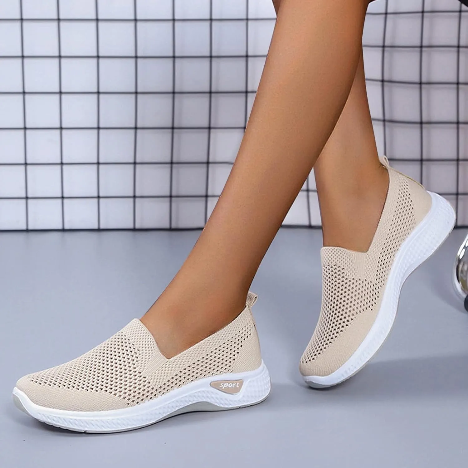 Women's Slip on Sneakers Shoes Woven Orthopedic Breathable Soft Shoes Walking Diabetic Foam Shoes Hands Free Slip in