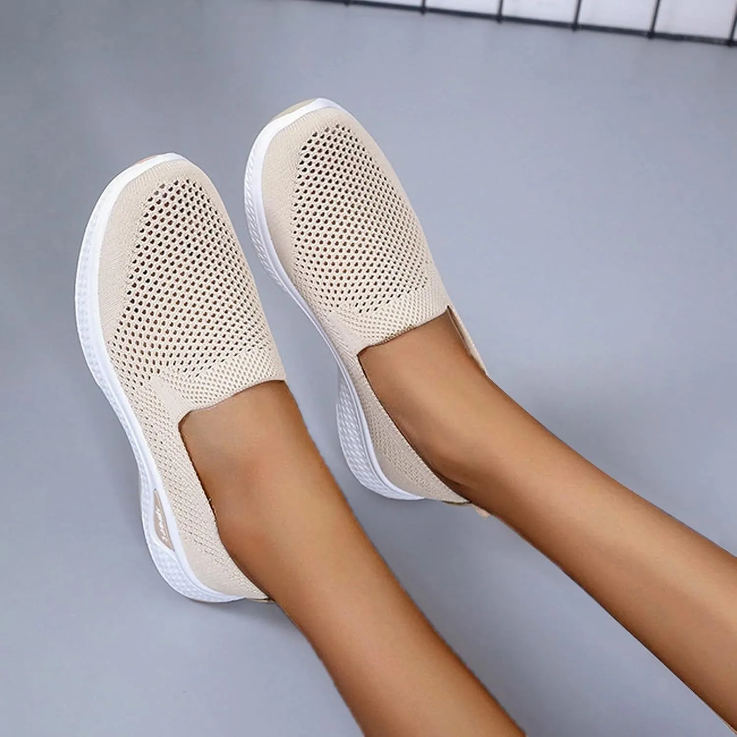 Women's Slip on Sneakers Shoes Woven Orthopedic Breathable Soft Shoes Walking Diabetic Foam Shoes Hands Free Slip in
