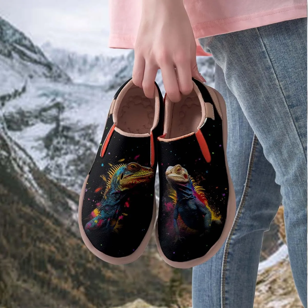 Women's Slip Ons Sneakers Lightweight Walking Casual Loafers Animal Splatter Art Painted Travel Holiday Shoes
