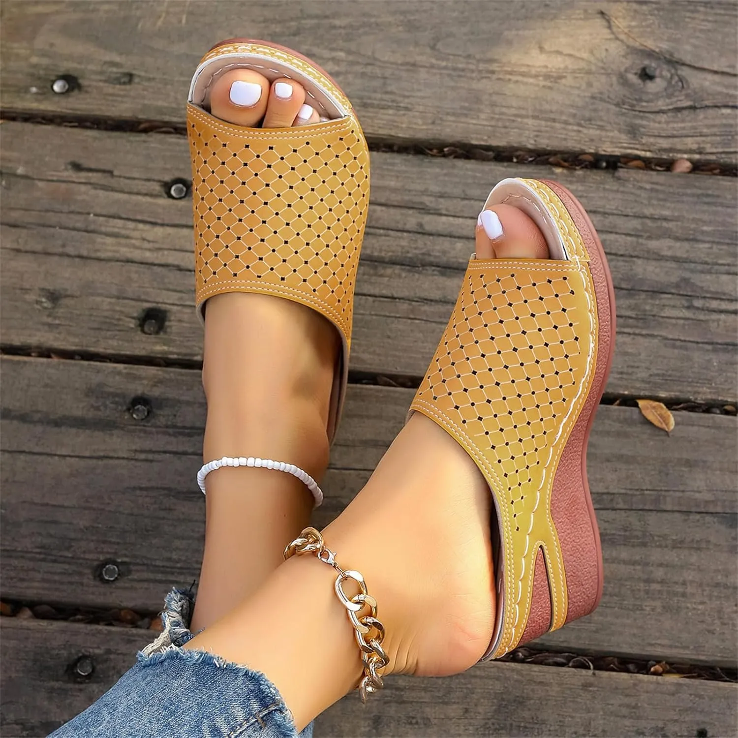 Women's Wedge Open Toe Orthopedic Sandals Comfy Platform Wide Width Slippers Slip-on Beach Sandals