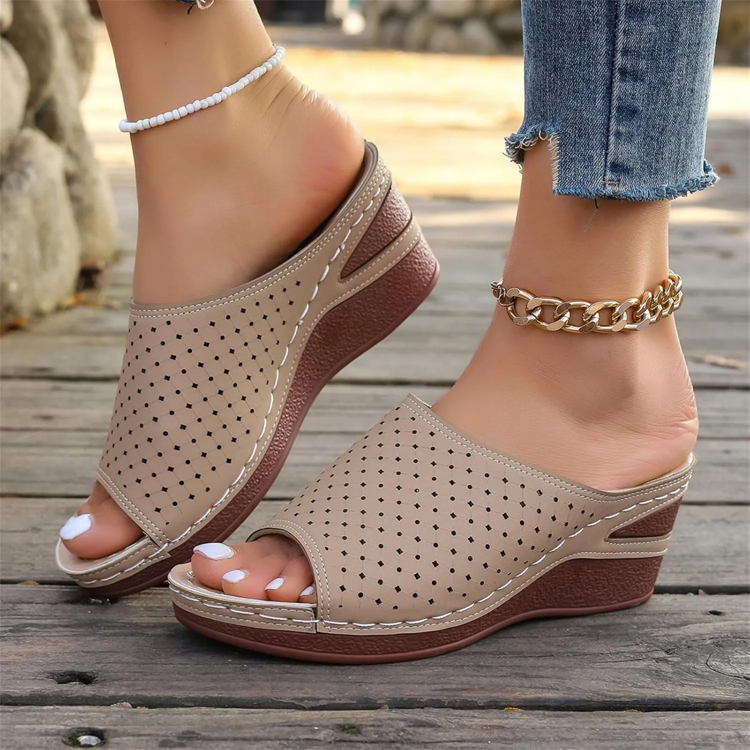 Women's Wedge Open Toe Orthopedic Sandals Comfy Platform Wide Width Slippers Slip-on Beach Sandals