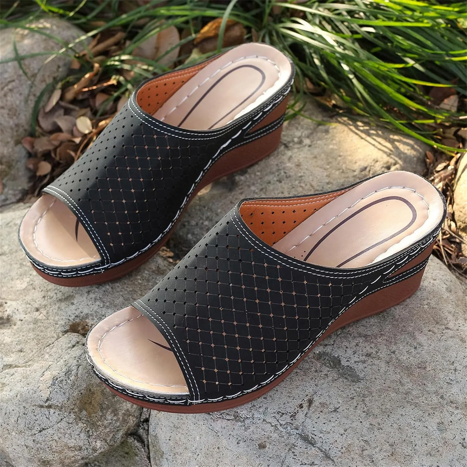 Women's Wedge Open Toe Orthopedic Sandals Comfy Platform Wide Width Slippers Slip-on Beach Sandals