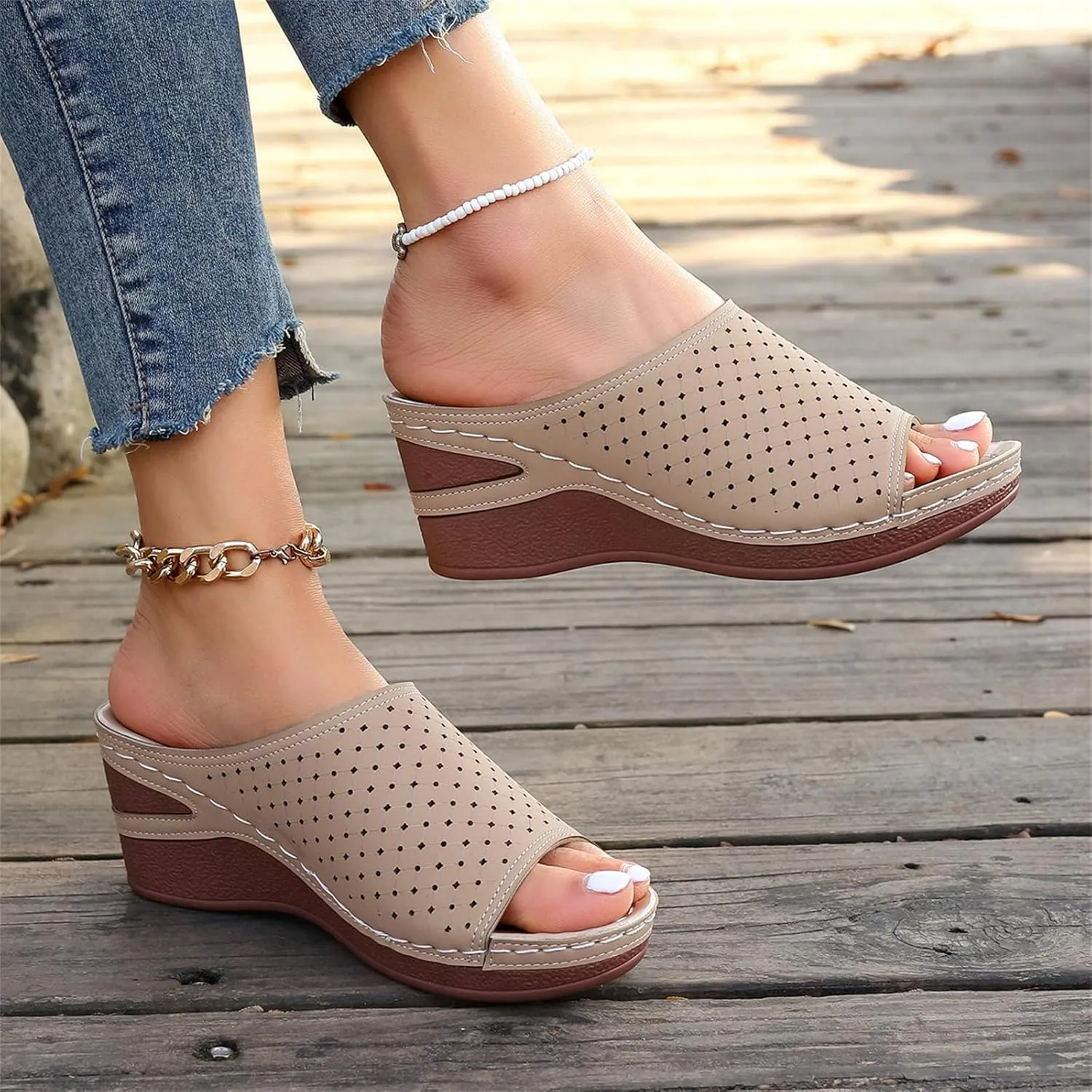 Women's Wedge Open Toe Orthopedic Sandals Comfy Platform Wide Width Slippers Slip-on Beach Sandals