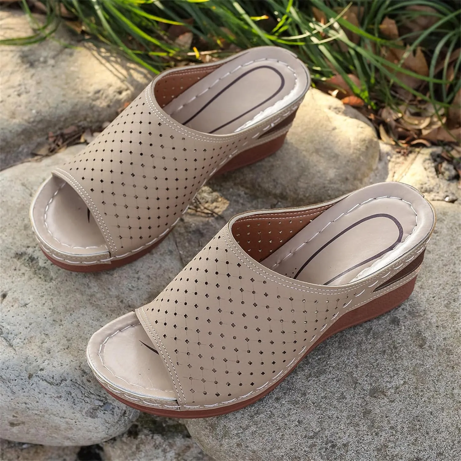Women's Wedge Open Toe Orthopedic Sandals Comfy Platform Wide Width Slippers Slip-on Beach Sandals