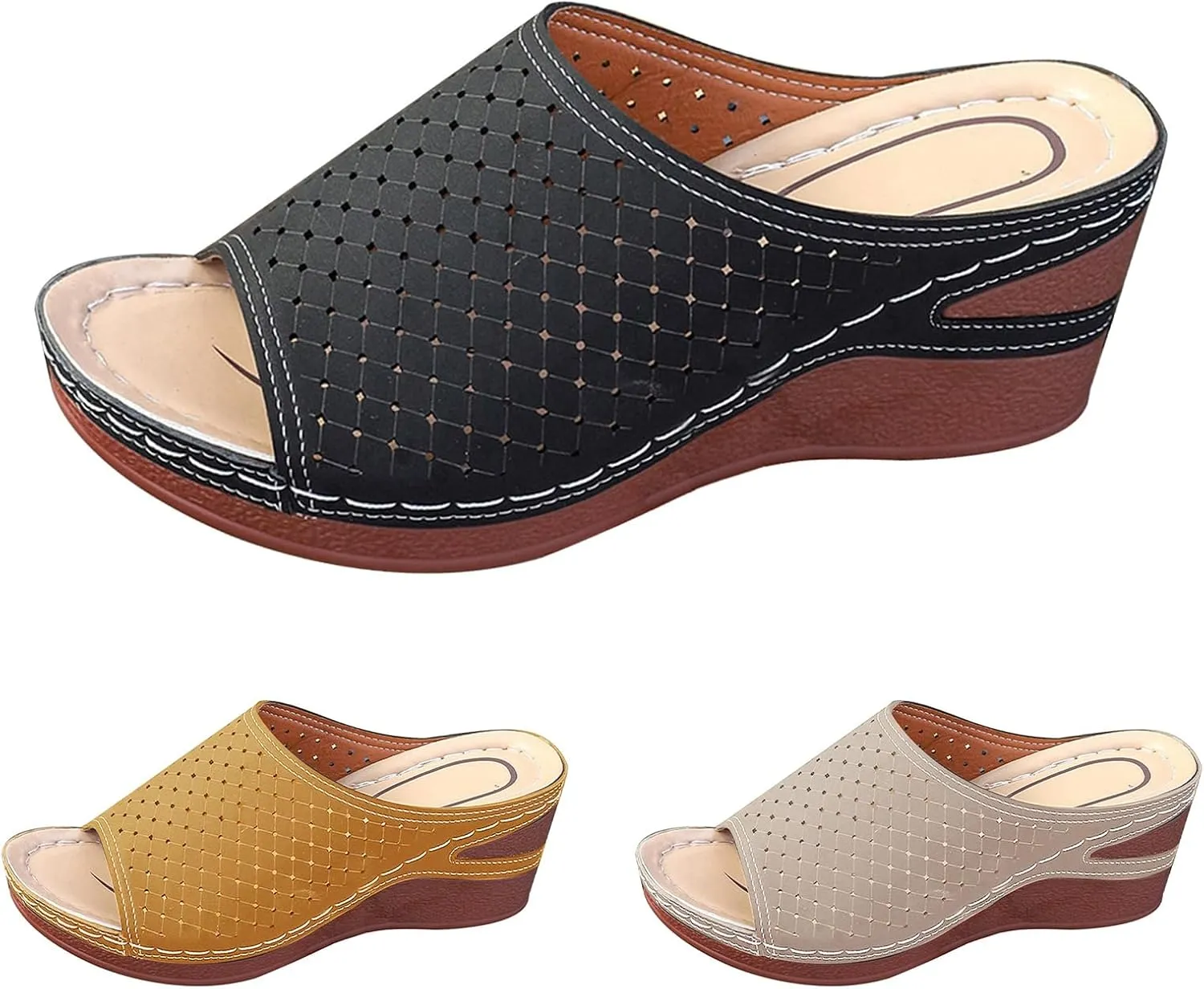 Women's Wedge Open Toe Orthopedic Sandals Comfy Platform Wide Width Slippers Slip-on Beach Sandals