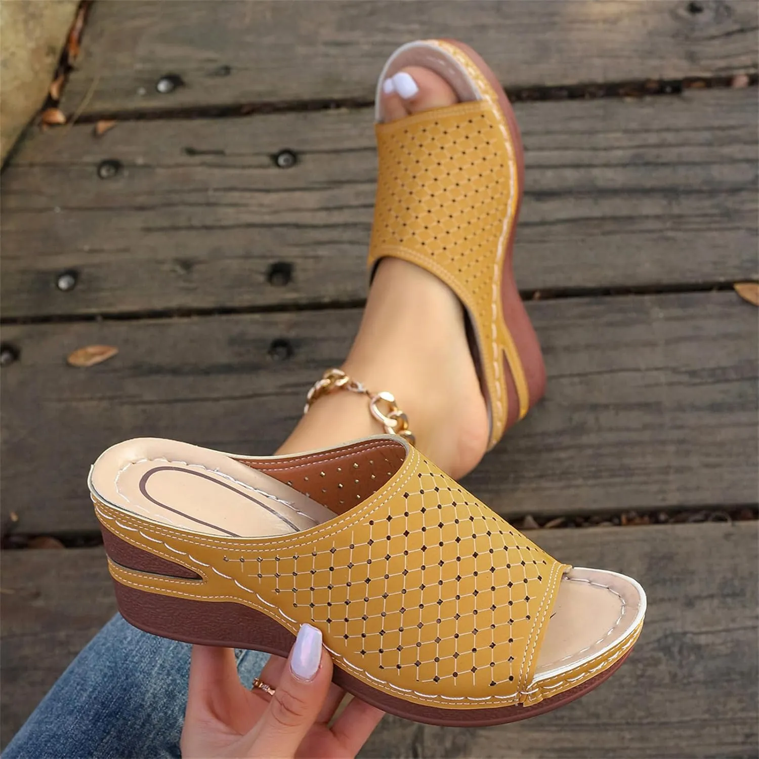 Women's Wedge Open Toe Orthopedic Sandals Comfy Platform Wide Width Slippers Slip-on Beach Sandals