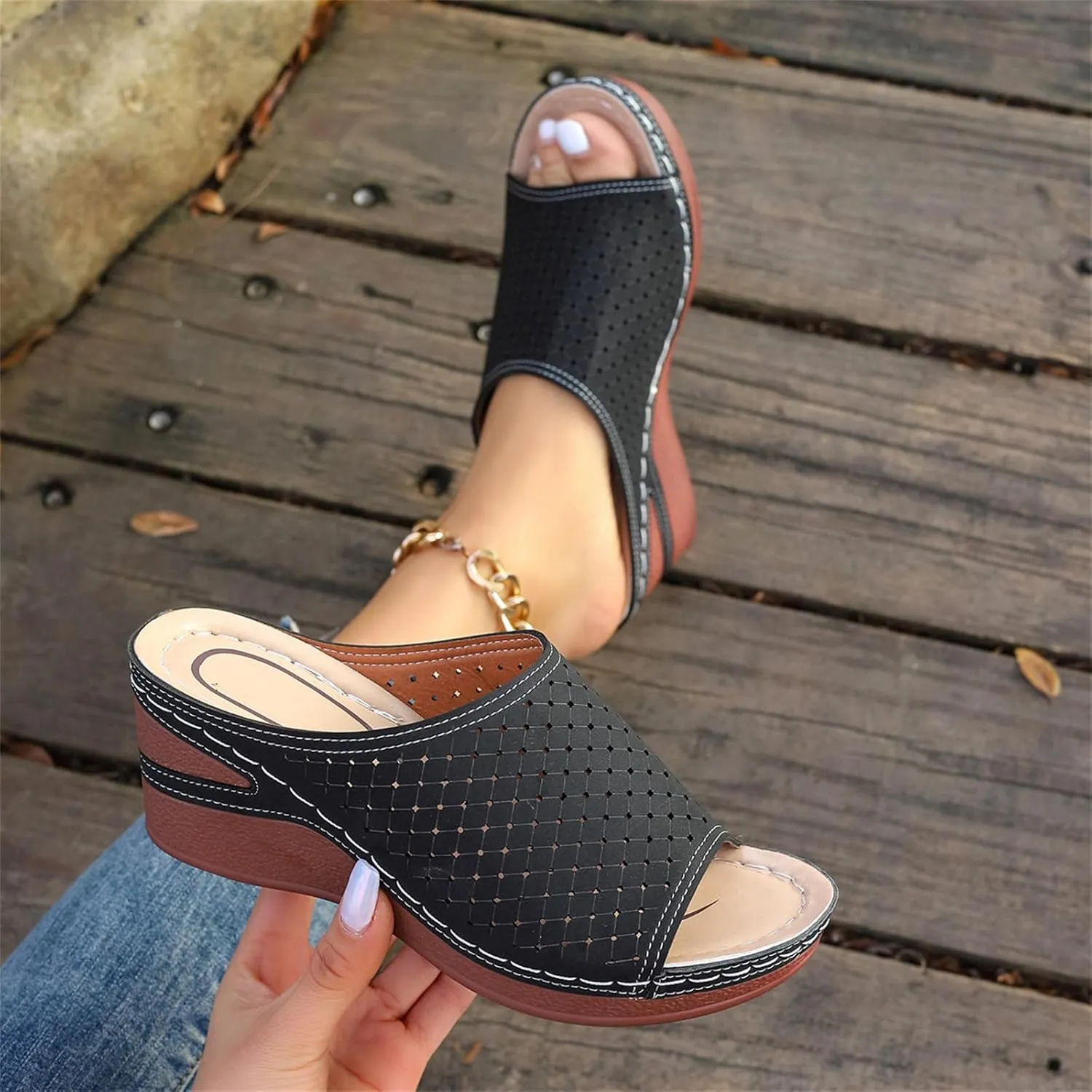 Women's Wedge Open Toe Orthopedic Sandals Comfy Platform Wide Width Slippers Slip-on Beach Sandals