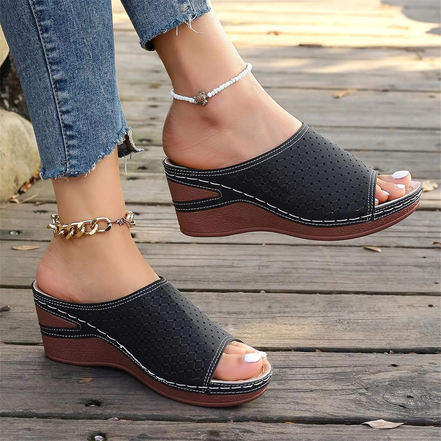 Women's Wedge Open Toe Orthopedic Sandals Comfy Platform Wide Width Slippers Slip-on Beach Sandals