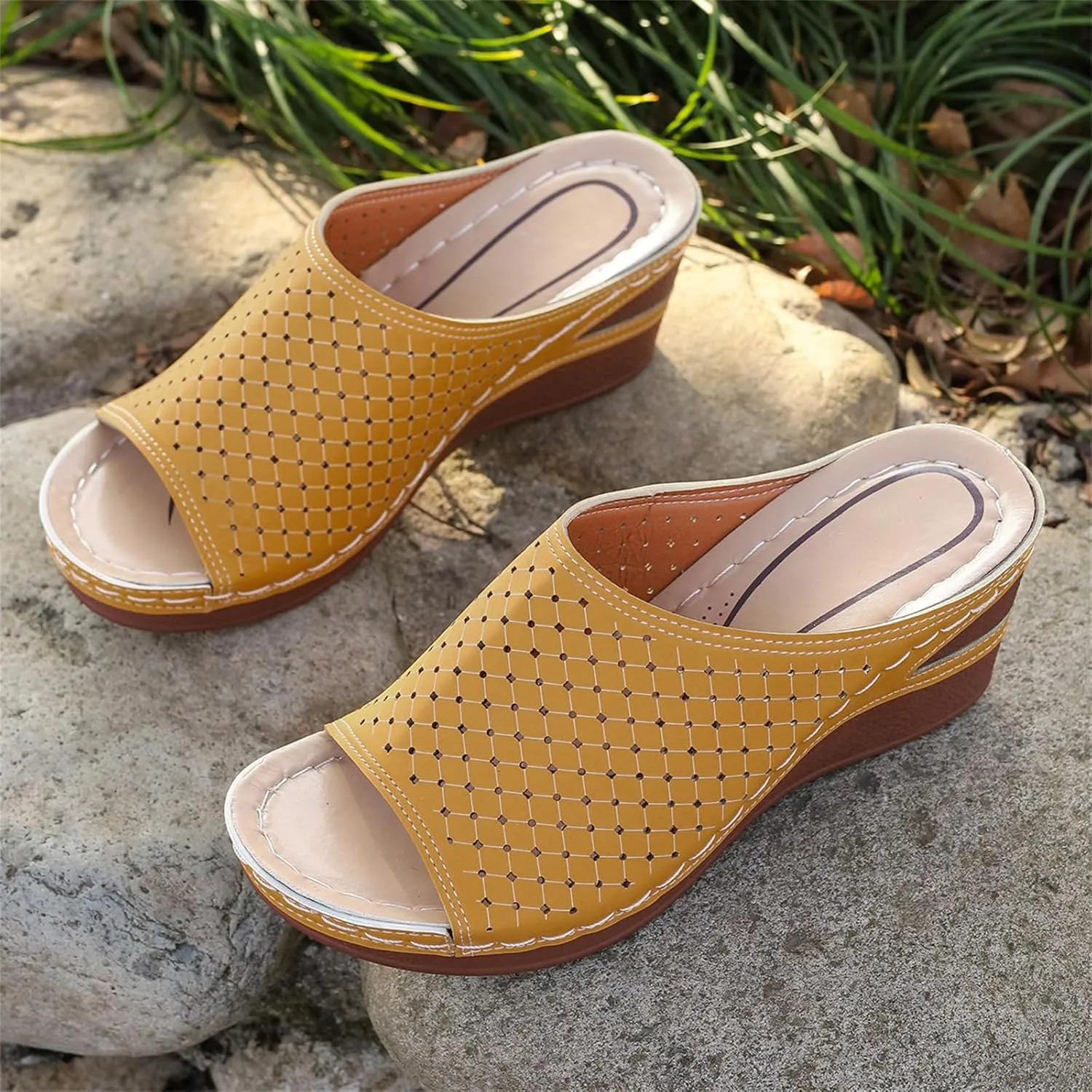 Women's Wedge Open Toe Orthopedic Sandals Comfy Platform Wide Width Slippers Slip-on Beach Sandals