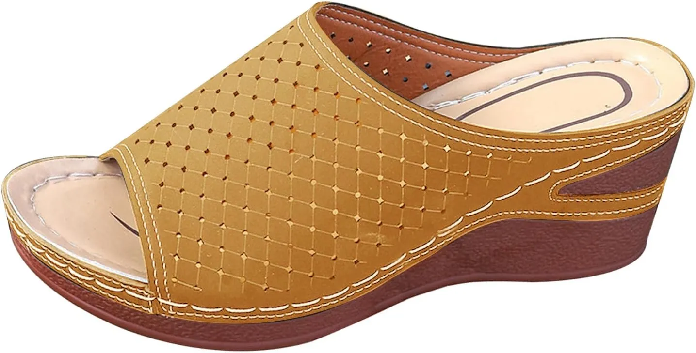 Women's Wedge Open Toe Orthopedic Sandals Comfy Platform Wide Width Slippers Slip-on Beach Sandals