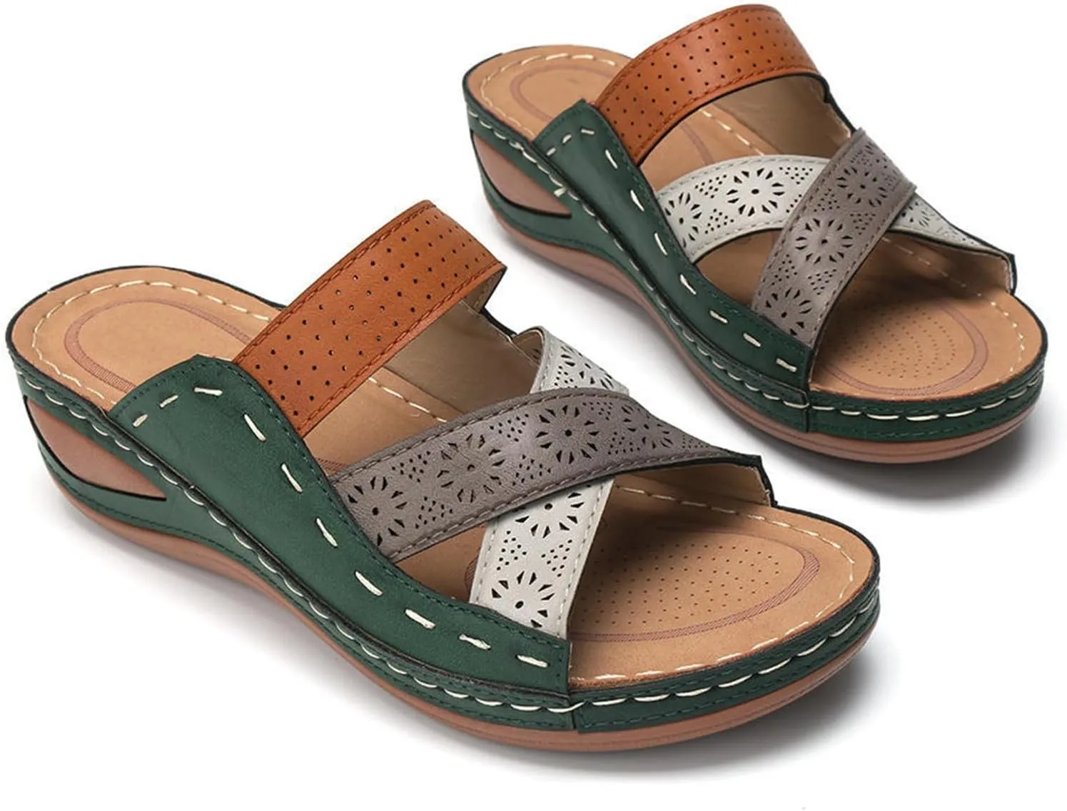 Womens Wide Width Sandals Summer Comfy Platforms Flat Arch Support Orthotic Slides Flip Flops Beach Shoes