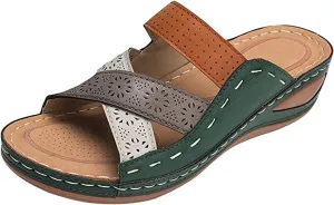 Womens Wide Width Sandals Summer Comfy Platforms Flat Arch Support Orthotic Slides Flip Flops Beach Shoes