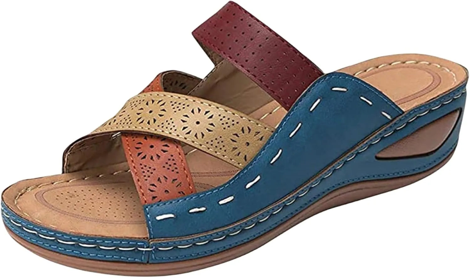 Womens Wide Width Sandals Summer Comfy Platforms Flat Arch Support Orthotic Slides Flip Flops Beach Shoes