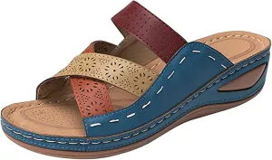 Womens Wide Width Sandals Summer Comfy Platforms Flat Arch Support Orthotic Slides Flip Flops Beach Shoes
