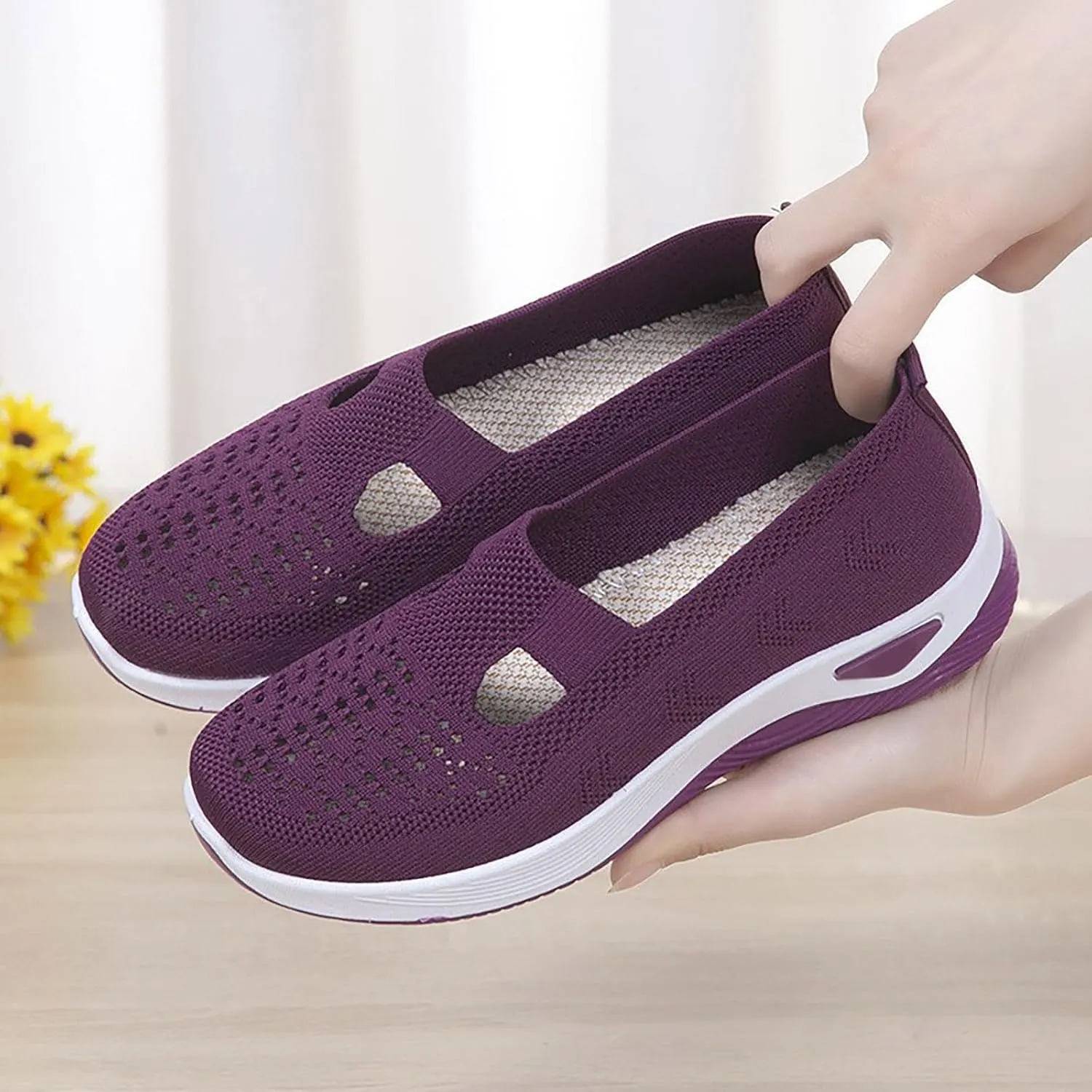 Women's Woven Orthopedic Breathable Soft Shoes Tennis Shoes Men Mesh Casual Shoes Trendy Women's Fashion Sneakers White Tennis Shoe Trainers Shoe