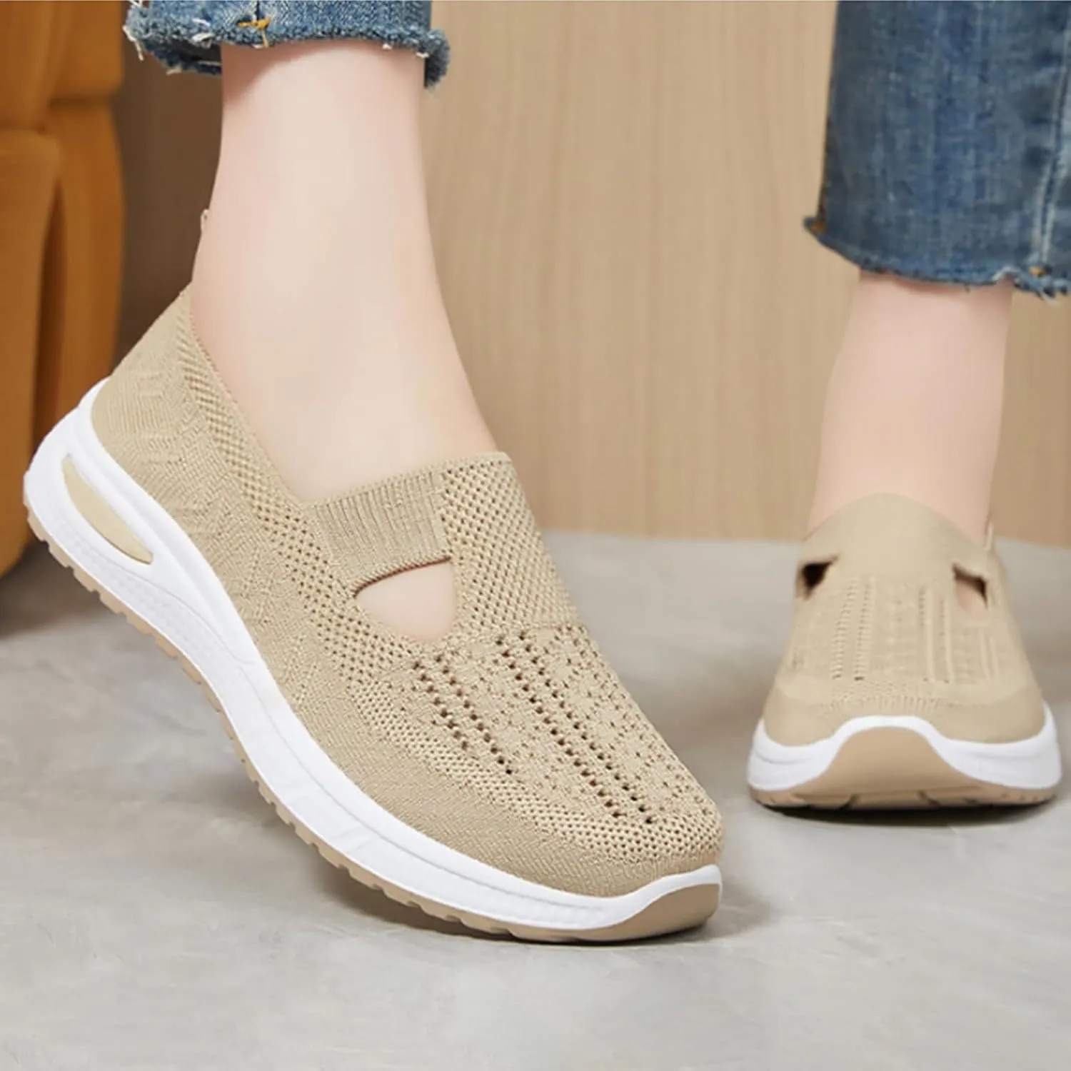 Women's Woven Orthopedic Breathable Soft Walking Tennis Shoes Womens Wide Feet Casual Work Shoes Walking Sneakers Slip On Tennis Shoe Trainers Shoe