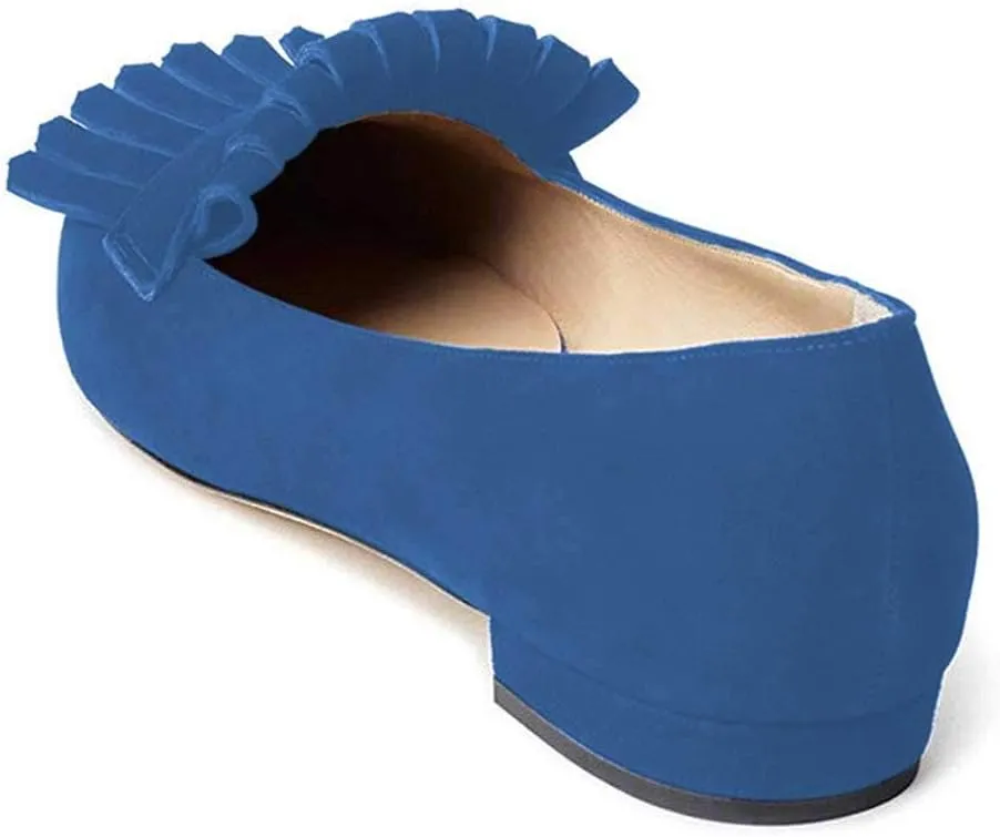 XYD Women Vintage Fringe Dress Flats Pointy Closed Toe Slip Ons Driver Loafers Chunky Low Heel Casual Shoes