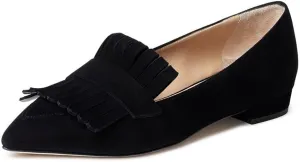 XYD Women Vintage Fringe Dress Flats Pointy Closed Toe Slip Ons Driver Loafers Chunky Low Heel Casual Shoes